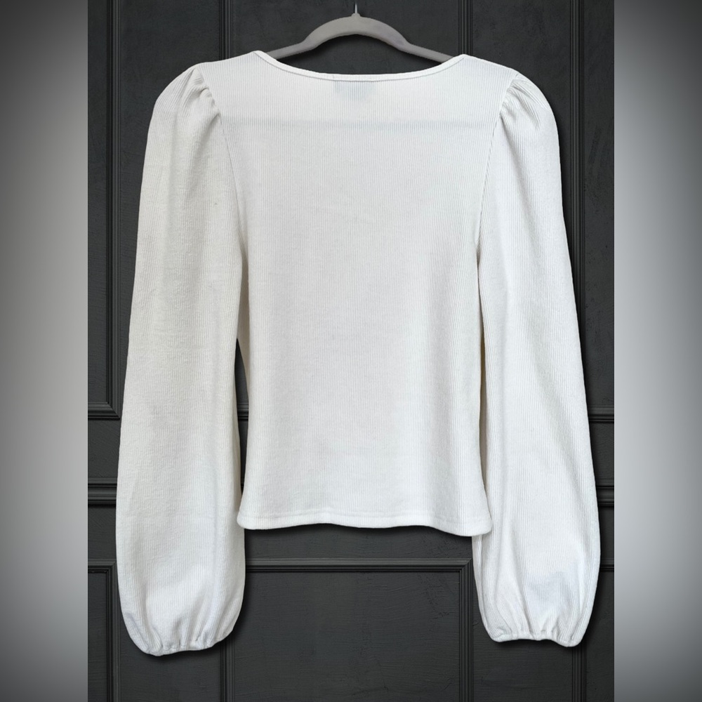 Lucy Paris White Ribbed Knit Sweetheart Puff Sleeve Sweater Top Fitted Size L - Picture 6 of 14